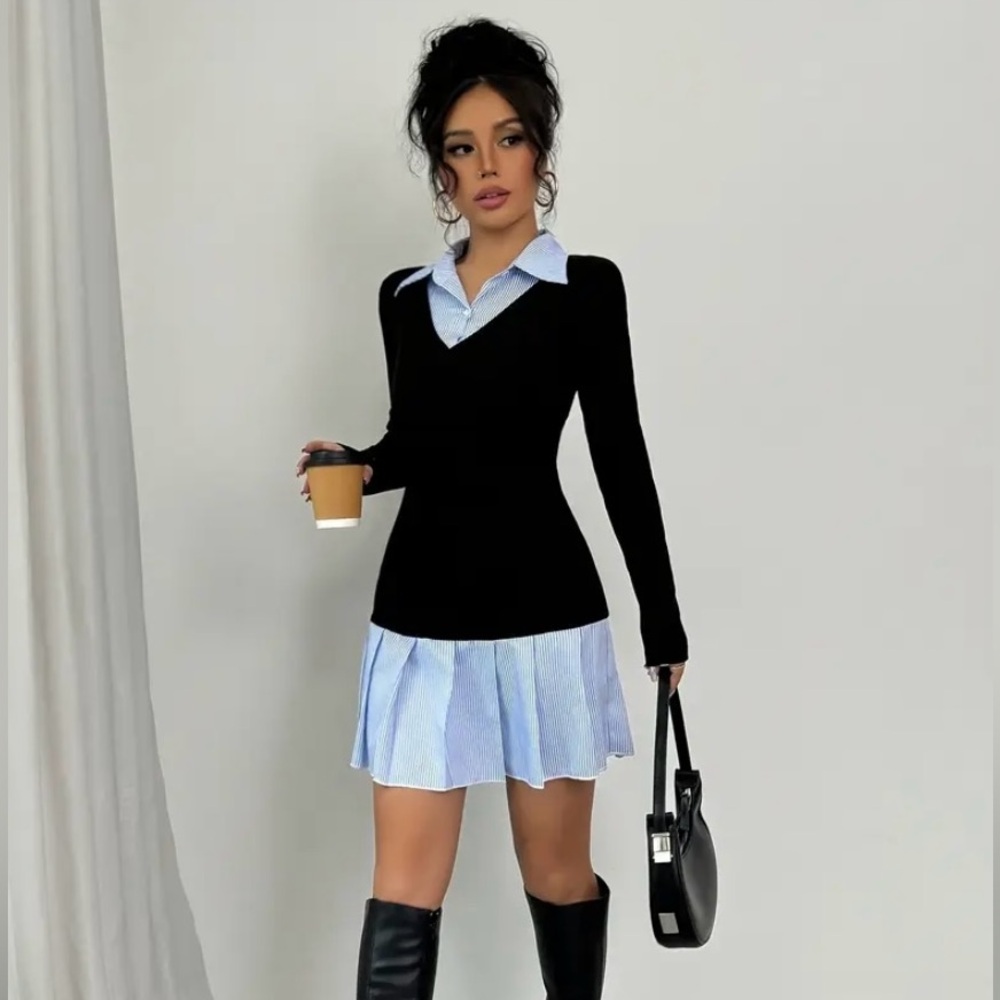 Sexy Elegant Patchwork Pleated Mini Dress